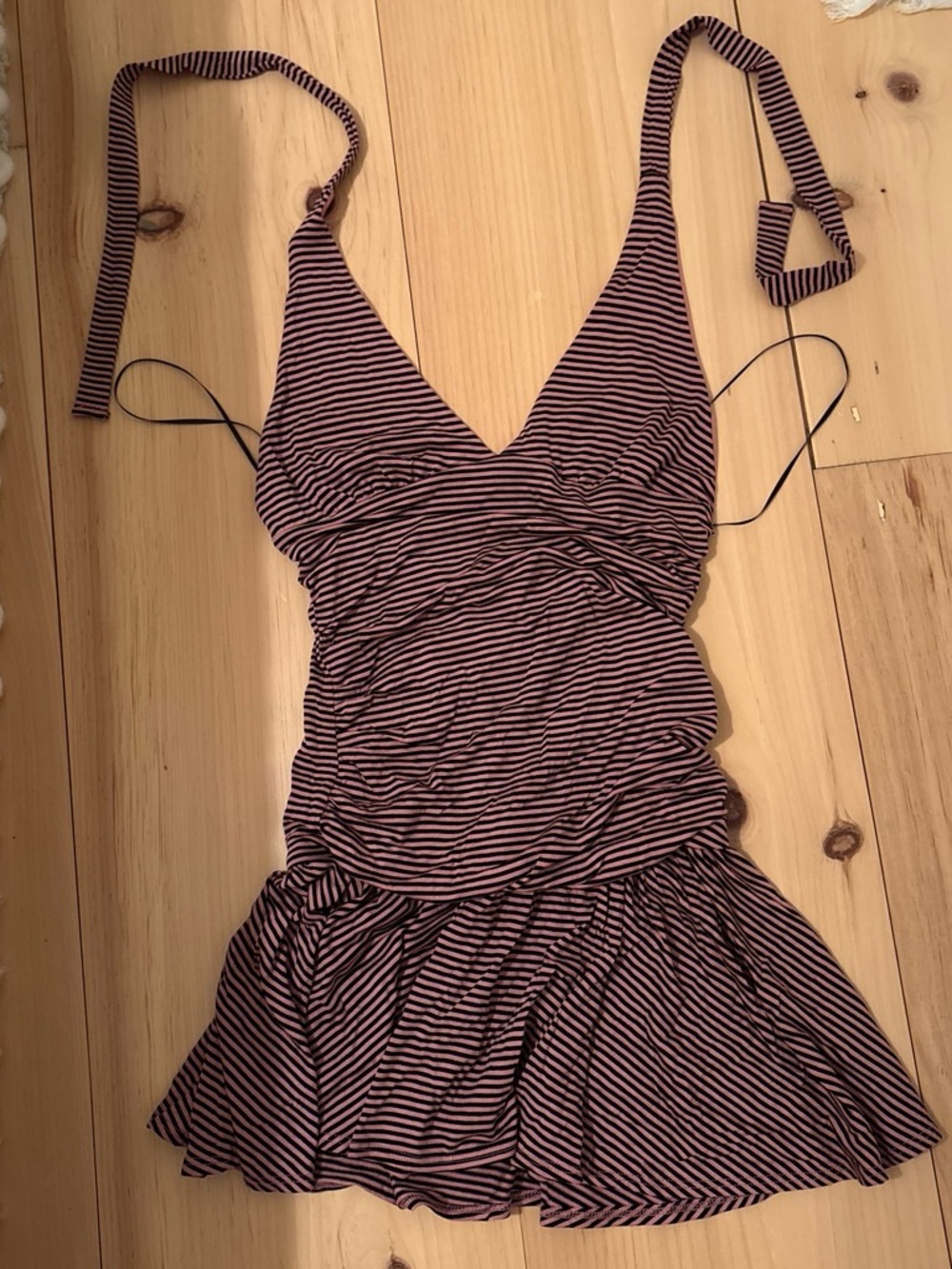 Kids Striped Swim Dress in Black and Pink